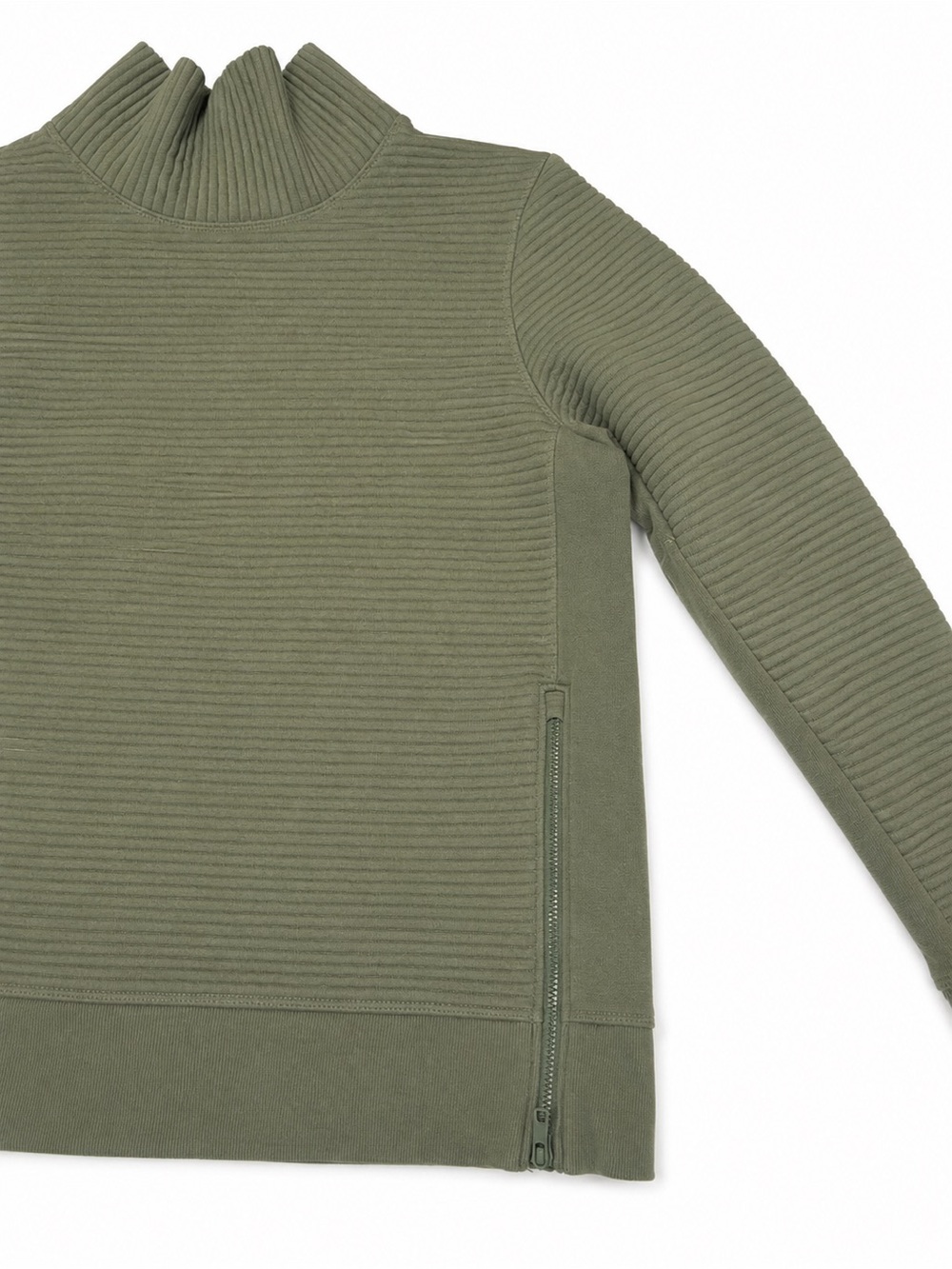 Sage Green Ribbed Funnel Neck Pullover Sweatshirt with Thumbholes - Picture 6 of 8